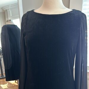 WHBM Sz 6 Black Velvet fully lined back zip beautiful sheer pleated sleeves EUC